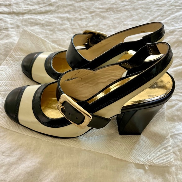 Marc By Marc Jacob’s Patent Leather Sling backs Heel Pumps Blk Cream Size 35 - Picture 10 of 13